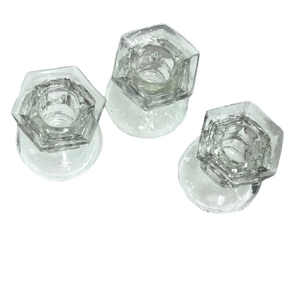 MOULDED/PRESSED CLEAR GLASS CANDLESTICKS - SET OF 3